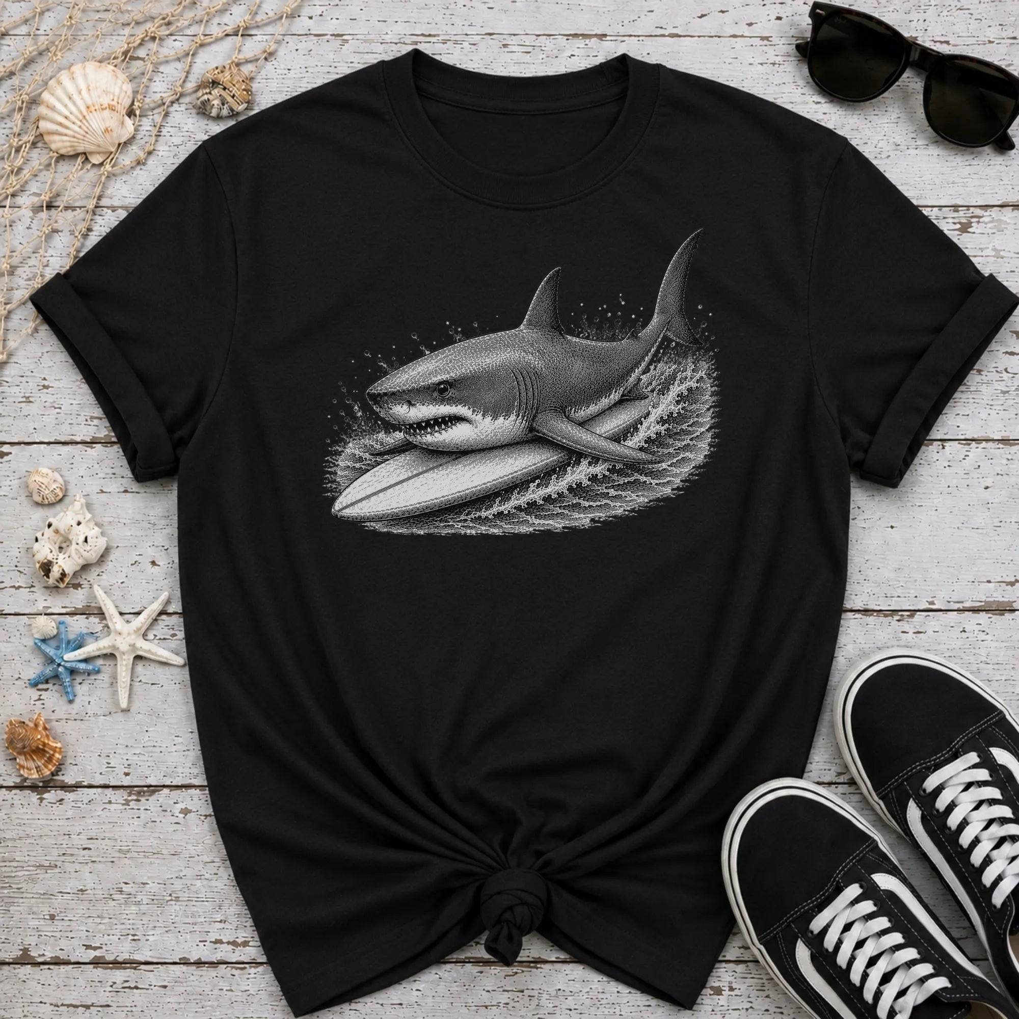 Great White Shark Surfer T-Shirt