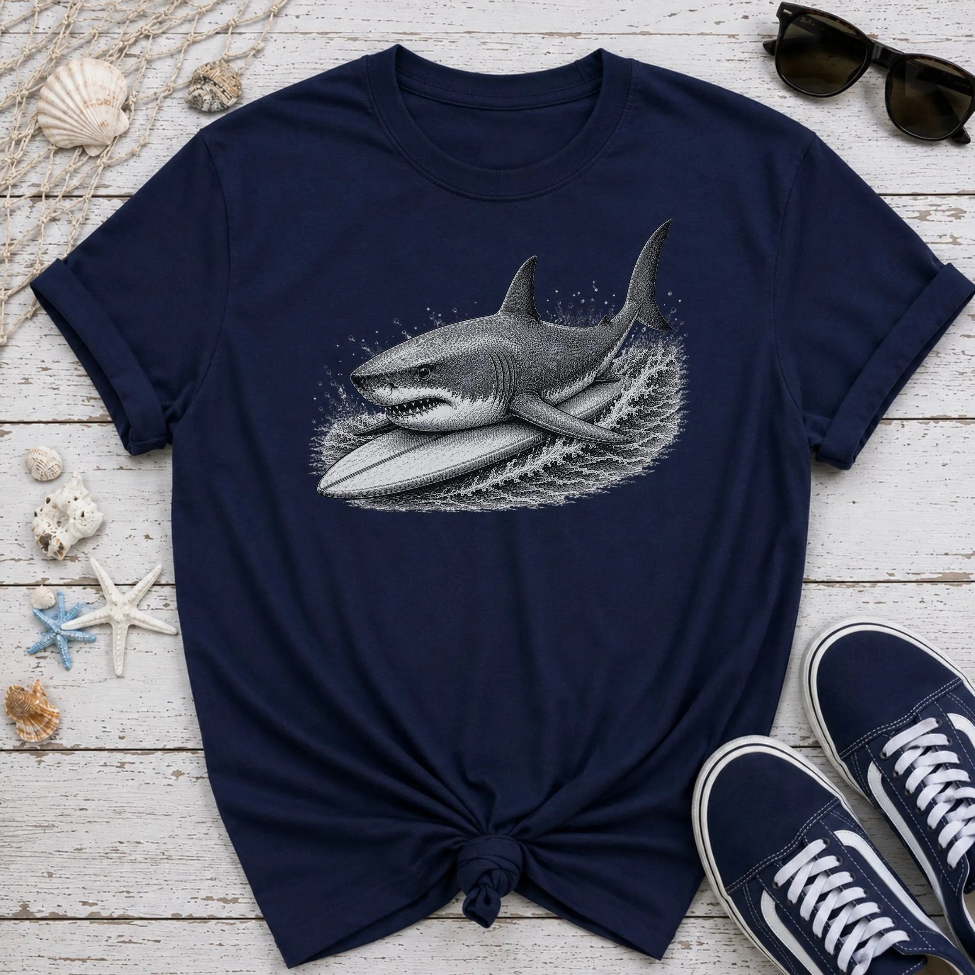 Great White Shark Surfer T-Shirt
